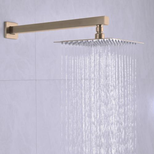TRUSTMI Square Shower Arm with Flange in Champagne Bronze, 16 Inch Wall Mounted Rainfall Shower Head Extension Arm, Stainless Steel, Brushed Bronze Gold