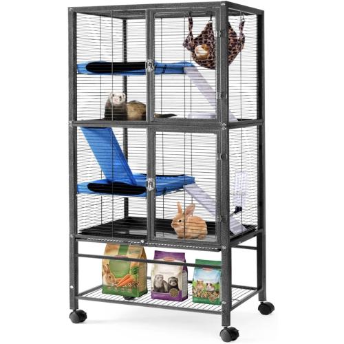 HABUTWAY 55''H Large Metal Rolling Ferrets Cage, Cage for Rats/Chinchillas, 0.5'' Bar Spacing for Ferret,Small Animal Cage w/Removable Ramp & Platform