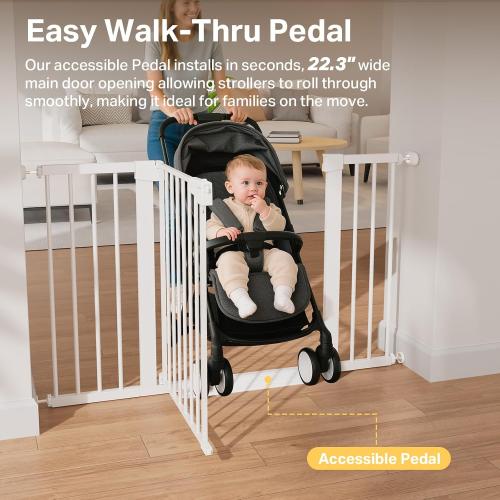 Cumbor 2 Pack 29.7-51.5 Extra Wide Baby Gate for Stairs, Easy Walk Through Dog Gates for Doorways, Pressure Mounted Pet Gate Indoor, Safety Auto-Close Child Gate for Kids with 4 Wall Cups, White