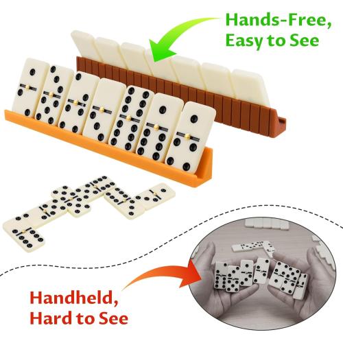 Double 6 Compact Dominos Set for Adults with 28 Tiles 1.6x0.8x0.2 Inches & 4 Silicone Domino Racks 6.3x0.67x0.7 Inches, Classic Board Games with Portable Case for Family Game Nights & Travel