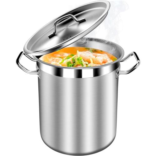 Commercial Grade Large Stock Pot - Soup Pot with Lid - Non-Nickel Stainless Steel - Healthy Cookware Polished Stockpots - Heavy Duty - 35 Quart (8.8Gallon)