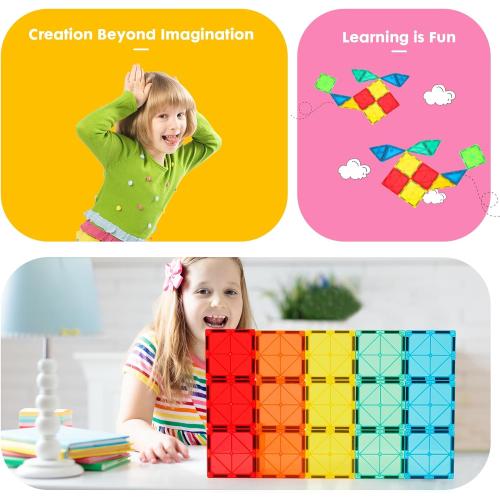 Gemmicc 100 PCS Magnetic Tiles with 2 Cars, STEM Approved Educational Magnet BuildingToys, Magnet Puzzles Stacking Blocks for Boys Girls