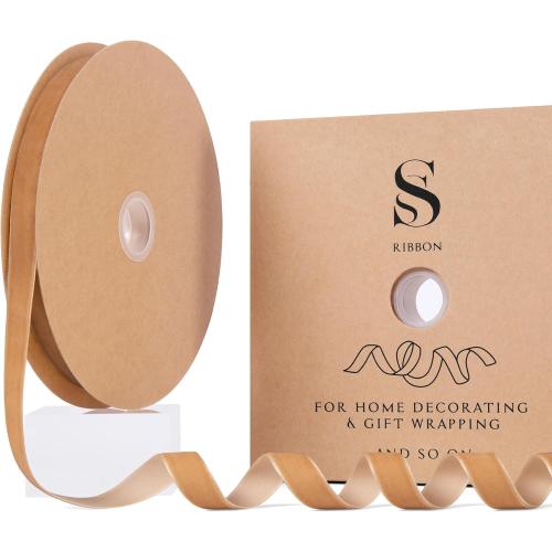 Camel Christmas Velvet Ribbon for Tree, Gift Wrapping, Flower Bouquet, Wreath Decorations, Bow Making 5/8'', 25 Yards