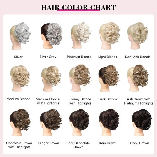 REECHO Ponytail Extension, 9 Claw Clip in Short Curly Wavy Pony Hair Extension Jaw Clip on Pony Tail HP001 Hairpiece for Women - Chestnut Brown with Golden Highlights