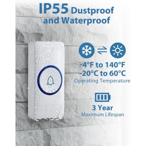AVANTEK Wireless Doorbell, D-3W Waterproof Door Chime Kit Operating at over 1300 Feet with 2 Plug-In Receivers, 52 Melodies, CD Quality Sound and LED Flash