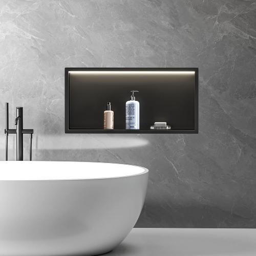 Neodrain LED Shower Niche, 24X12 Matte Black Recessed Wall Niche, Tile Ready Stainless Steel Bathroom Niches with 3000K Led Light, IP66 Waterproof, No Tile Needed