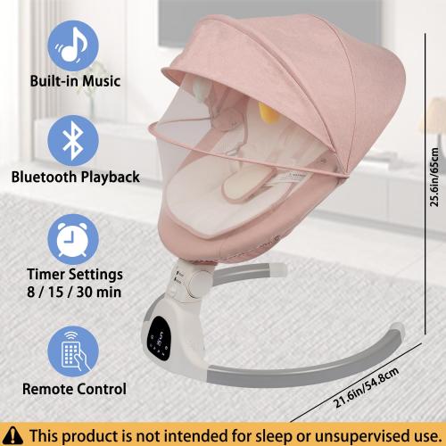 JFOVMCYG Electric Baby Swing for Infants 0-9 Months, Portable Infant Swing with 5 Swing Speeds, Bluetooth Audio, Remote Control, Washable Seat Cover, Pink, Up to 20 lbs