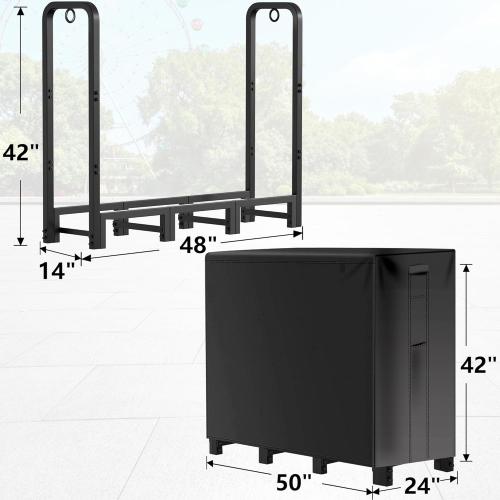 4ft Amagabeli  Firewood Log Rack with Cover Outdoor Heavy Duty Firewood Rack With Weather Resistant 600D Oxford Fabric Cover Indoor Outdoor Wood Racks for Fire Wood Holder