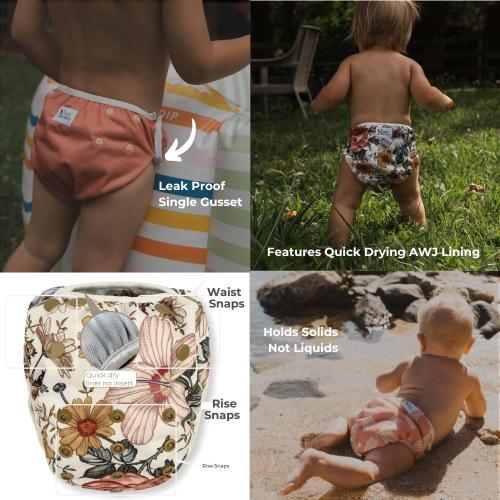 Nora's Nursery Reusable Swim Diapers and Wet Bag - One Size Fully Adjustable - Harlow Swim 3 Pack with Wet Bag