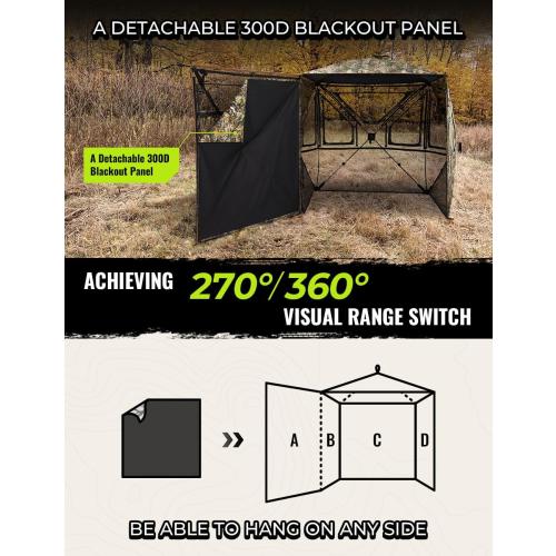 TIDEWE Hunting Blind 360°See Through with Large Open Door, Pop Up Ground Blind with Removable Curtain & Carrying Bag, Portable Resilient Tent(Forest Fade Camo)