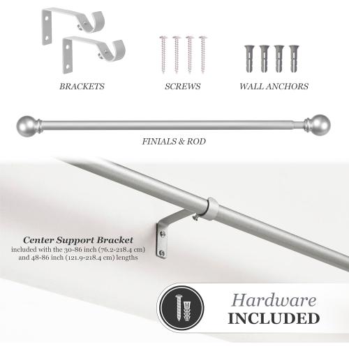 Kenney KN71609 Chelsea Ball End Standard Decorative Window Curtain Rod, 48-86 Adjustable Length, Brushed Nickel Finish, 5/8 Diameter Steel Tube