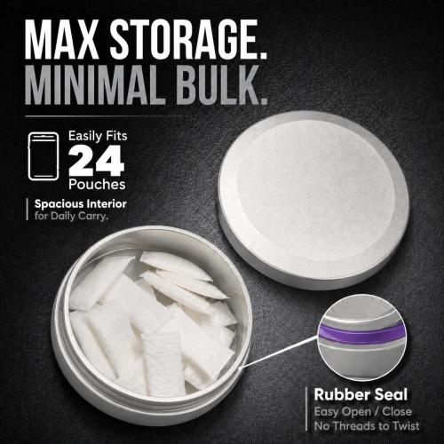 Metal Container for Zyn Pouches, Caffeine Pouches, and EDC Storage | Durable Aluminum, Laser Engraved Design | Slim - (Single Compartment)