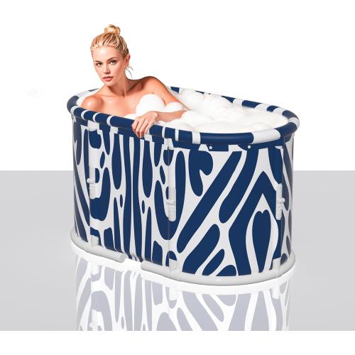 31.5 Extra Large Portable Bathtub, Foldable bathtub for adults,Family Soaking Tub, Affordable,Lightweight,One second collapsible bathtub (Oval, Blue Bowen)