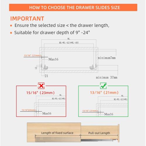 12 15 18 21 24 Inch Bottom Mount Soft Close Drawer Slides - Full Extension Concealed Rails Track - 80 lb Load Capacity - 1 Pair (Soft Close with Bracket，15 Inch)