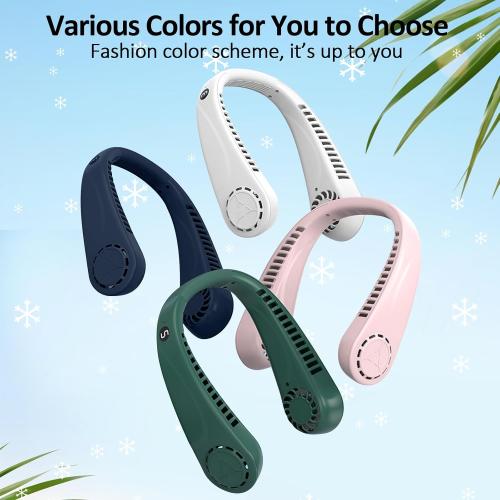 Navy Blue Portable Bladeless Hanging Neck Fans with Screen Display and 5 Speeds Levels, USB Rechargeable, 360° Cooling Wearable Personal Fan for Work Travel Sport Outdoor (Blue)