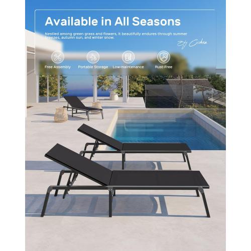 Ciokea Aluminum Chaise Lounge Ourdoor, Foldable & Assemble Free Outdoor Lounge Chair with 5 Adjustable Backrest, Patio Lounge Chair for Outside Poolside Beach Pool, Black