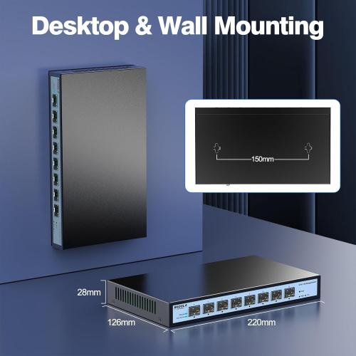SODOLA 8 Port 10G Web Managed Switch, 8X10G SFP  Ports, Link Aggregation/QoS/VLAN/IGMP, Wall Mounted Fanless 10Gb Multi-gig Network Switch（SFP Ports Only