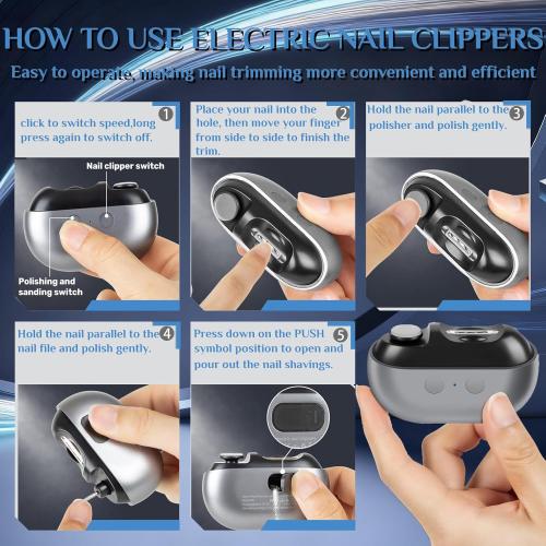 Electric Nail Clipper, Electric Nail Clippers for Seniors, 2026 3 in 1 Multifunctional Electric Nail Trimmer for Adults，Kids with Polishing and 2 Speeds (Grey)