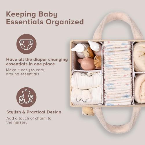 PeraBella Baby Diaper Caddy Organizer with Handle, Boy & Girl Shower Gift Basket, Portable Diaper Storage Basket Bin for Wipes, Newborn Baby Essentials Registry Search Must Haves, Car Caddy Organizer