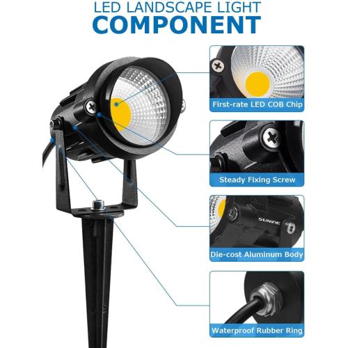 SUNVIE 12W Low Voltage LED Landscape Lights with Connectors, Outdoor 12V Super Warm White (900LM) Waterproof Garden Pathway Lights Wall Tree Flag Spotlights with Spike Stand (10 Pack with Connector)‼️some hardware might be missing 1 used ‼️
