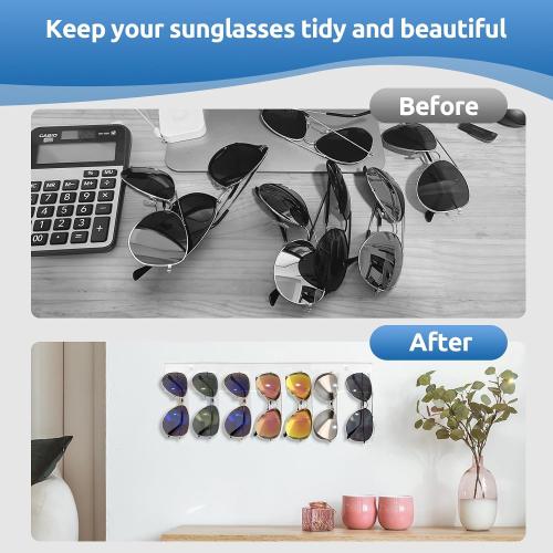 Clear 14.6*2 Sunglasses Organizer 2 Pack, Wall Glasses Holder, Acrylic Sunglasses Display, Eyeglass Organizer for Multiple Glasses for Office & Home Decor, Unique Gifts for Husband, Women & Girls, Clear
