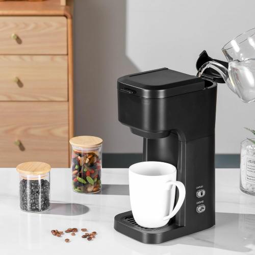 Compact Single Serve Dual Brew Coffee Maker - Compatible with Ground Coffee or K-Cups Pods | Adjustable Cup Size | Home & Office Coffee Brewer