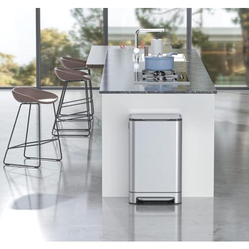 Size 13.2 gallon Kitchen Trash Can - ELPHECO - 13.2 Gallon Stainless Steel Garbage Bin with Soft Slow Lid, 50 Liter Pedal Trash Can, Durable Pedal, Removable Plastic Inner Bucket Waste Bin for Office, Kitchen, Outside