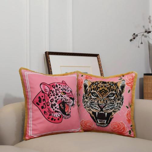 Tiger Floral Velvet Decorative Throw Pillow Cover 18x18 In Pink Pillow Covers Flower Animal Print Tiger Cushion Cover with Tassels Modern Decor Square Pillowcase for Sofa Couch Bedroom Living Room