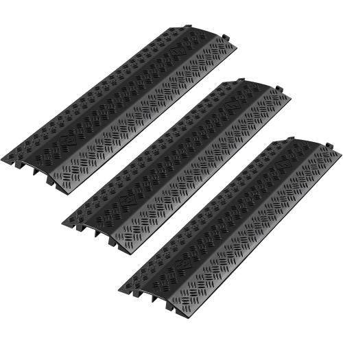 VEVOR 3 Pack Drop Over Cable Cover, 2 Channel Heavy Duty Cable Hose Protector Ramp, 38.3'' Floor Cord Cover, 17,500 lbs/Axle Load Capacity, for Traffic Areas, Indoor, Outdoor, Home, Office, Warehouse