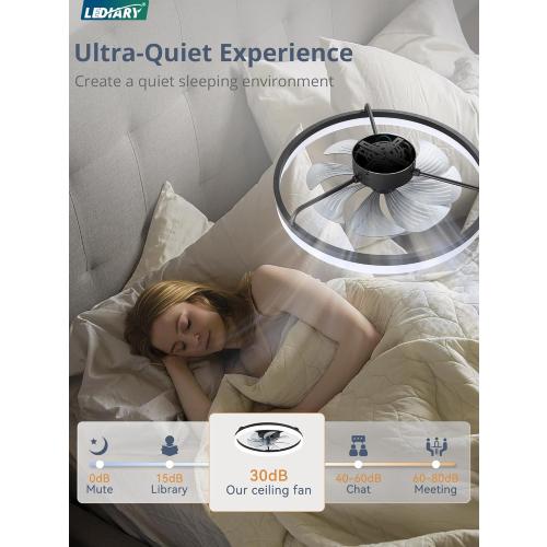 LEDIARY 23 Low Profile Ceiling Fans with Lights, APP & Remote, Black