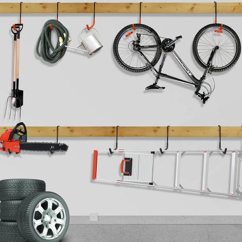 HUPBIPY Rafter Hanger Large S Garage Hooks Bike Storage System Holder Organizer, with Non Slip Coating, for Organizing Hanging Basket, Ladders,Bicycle Wheel,Ropes and Bulk Items (6Pack, Orange)