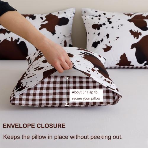 PERFEMET 3Pcs Cow Comforter Set King Size Rustic Cow Print Western Bedding Sets Farmhouse Reversible Checkered Cowhide Bed Quilt Set with Pillowcases (Brown White, King)