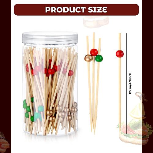 Patelai 120 Pcs Cocktail Picks 4.7 Inch Fancy Toothpicks for Appetizers Cocktail Skewers for Drink Food Dessert Charcuterie Party Supplies(Red, Green, Gold)