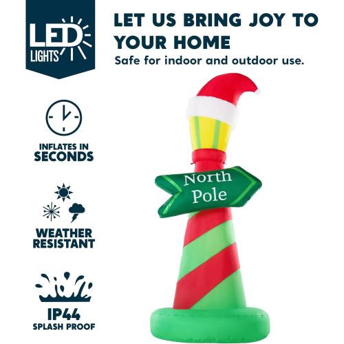 JOYIN 6ft Tall Christmas North Pole Sign Inflatable Outdoor Decoration, Blow up North Pole Sign Christmas Inflatable Decor with Build-in LEDs for Xmas Party Outdoor Yard Lawn Garden Decorations