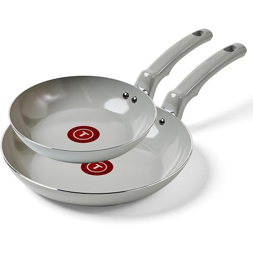 T-Fal Refresh Ceramic Nonstick Frying Pan 3-Pc Set, 8 & 10, Oven Broiler Safe up to 350°F Cookware, Ceramic Frying Pan Skillet, Pots & Pans, Grey
