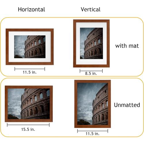 12x16 inch or 9x12 with Mat Poster Frame Set, Wall Mount Vertically or Horizontally, Plexi Glass Thick Creamy Mat, Stained Stained Cinnamon Brown Wood Grain Molding, 2 Pack