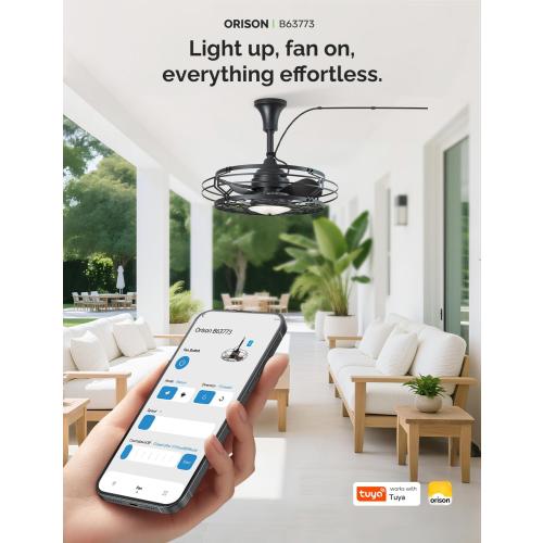 Orison Outdoor Ceiling Fan with Light, 21 Gazebo Fans Outdoor Hanging, Plug in Ceiling Fan for Pergolas Canopy Patio, Waterproof Outdoor Fans with Remote/APP Control, Wet Rated