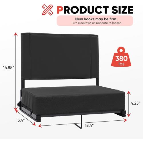 Stadium Seats with Back Support - Padded Portable Bleacher Seat with Handle Shoulder Strap - 18.4in Wide Bleacher Chair with Back and Cushion for Sports & Outdoor Events