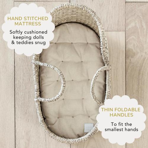 BEBE BASK Premium Baby Doll Bassinet - Handcrafted & Award-Winning Seagrass Moses Basket - Doll Carrier with Luxe Mattress