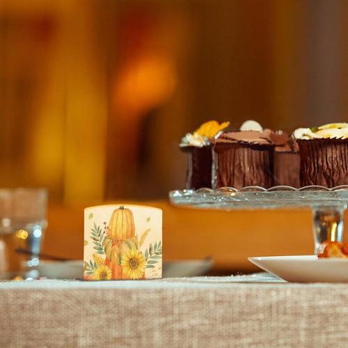 Merkmak 5.7 x 3 Battery Operated Candles with Timer 4Pcs Pumpkin Sunflower Maple Leaf Flameless LED Candles Bulk with Remote Thanksgiving Party Decor Electric Plastic Pillar Lights Bulk