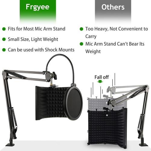 Microphone Isolation Shield, Foldable Mic Sound Absorbing Foam for Condenser Microphone Mic Arm Stand Recording Equipment Studio, High Density Absorbent Foam to Filter Vocal by Frgyee