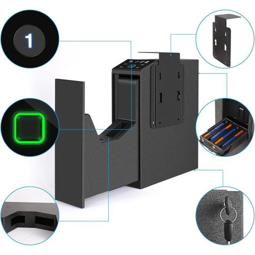 Biometric Slider Handgun Gun Safe with LCD Screen of Temp Humidity Time for Nightstand, Desk, Bed Side, Wall, Truck