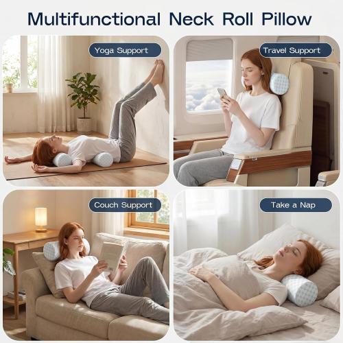 Neck Roll Pillow for Neck Pain Relief - Memory Foam Neck Support Pillow for Bed | Round Neck Pillow for Sleeping, 15.7 * 6 * 6 inch (Cool-Blue)