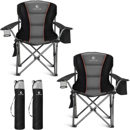 ALPHA CAMP Oversized Folding Camping Chair, Heavy Duty Portable Lawn Chairs with Cooler Bag, Side Pocket & Cup Holder, Folding Chairs for Outside Support 450 LBS