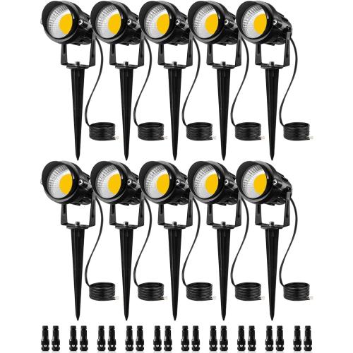 SUNVIE 12W Low Voltage LED Landscape Lights with Connectors, Outdoor 12V Super Warm White (900LM) Waterproof Garden Pathway Lights Wall Tree Flag Spotlights with Spike Stand (10 Pack with Connector)‼️some hardware might be missing 1 used ‼️
