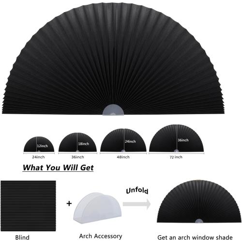 Arch Window Shade Half Circle Arched Stick on Cut to Size Half Moon Blinds | Non-Woven, Light Filtering, Radius 24 inch, Semi Circle, Half Round, Temporary Covering, Pleated Paper Blinds for Front Door
