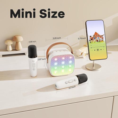 Mini Karaoke Machine for Kids Adults, Portable Bluetooth Speaker with 2 Wireless Microphones,Toys Birthday Gifts for Girls 3, 4, 5, 6, 7, 8, 9, 10, 11, 12  Years Old Toddler Teens(White)