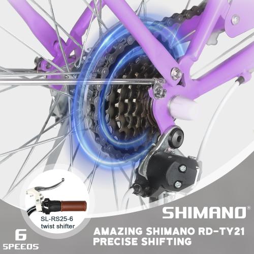 Color purple Glerc 20 24 26 Inch Beach Cruiser Bike, 6-Speed Hybrid City Bicycle for Girls Youth and Over 6 Years Old, Missy Bike with Wicker Basket & Lightweight, Multiple Colors