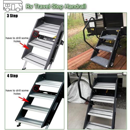 koxuyim RV Handrail Fit for Any Generation 3 Triple Or Quad Solid Step | for 5th Wheel Rvs Travel Trailers Steel 3 or 4 Step 799640, Entry Assist , Rails for RV Stairs Steel, No Drilling Required