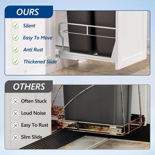 Insputer Dual Pull Out Trash Can Under Cabinet with Soft-Close Slides, Heavy Duty Under Sink Trash Can Kit for Kitchen Sink, Laundry, Garbage Can Not Included, Requires 17 W X 24 D Cabinets